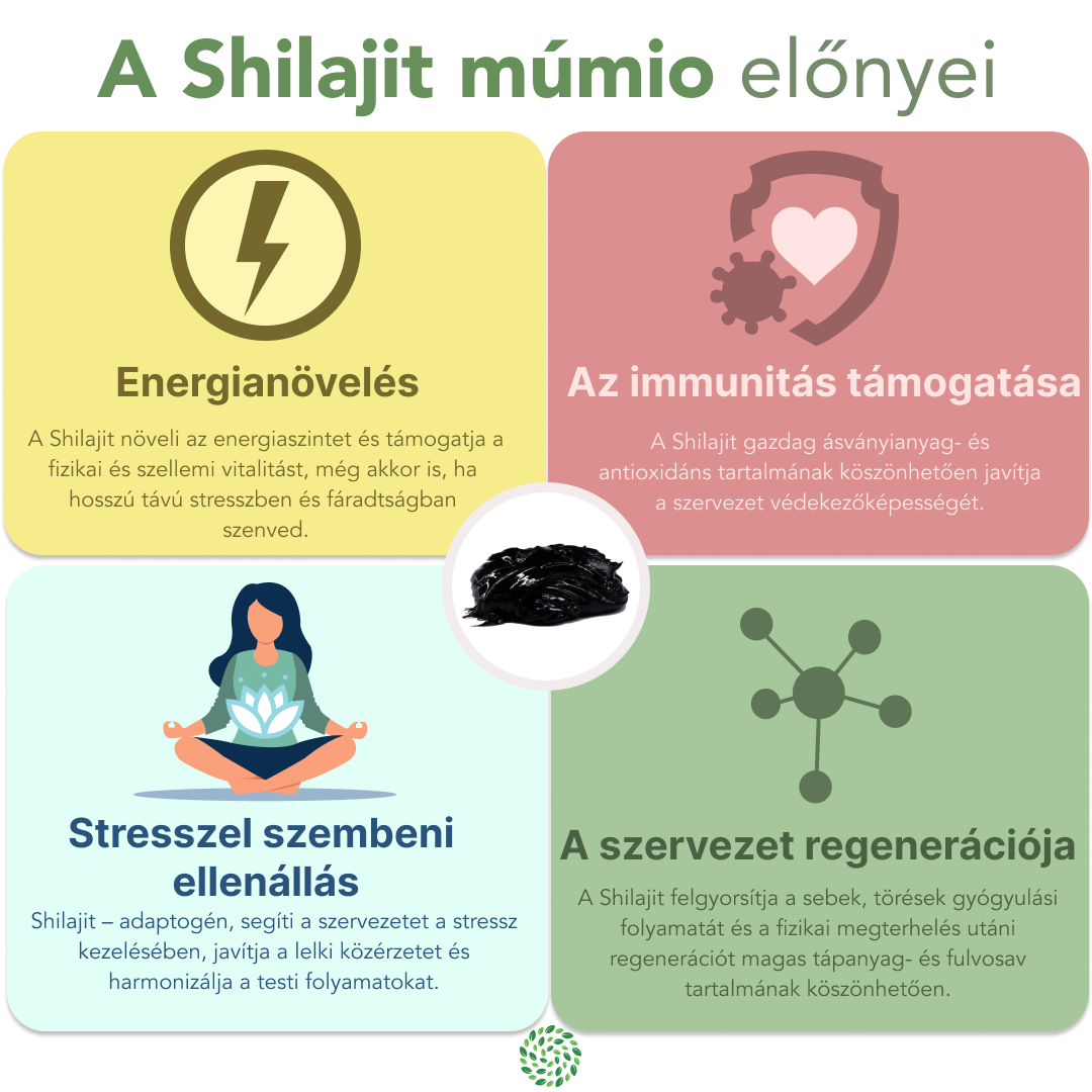 mumio shilajit infografikus egészségügyi előnyök